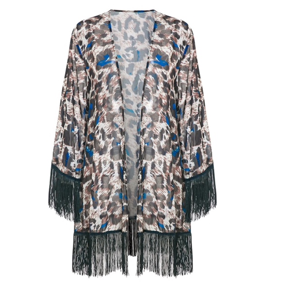 Cheetah Swimwear Coverup Kimono with Tassels - Picture 4 of 10